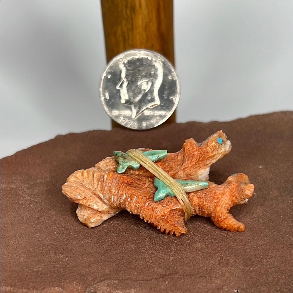 Handcrafted Barite Badger Figurine with Turquoise Accents.